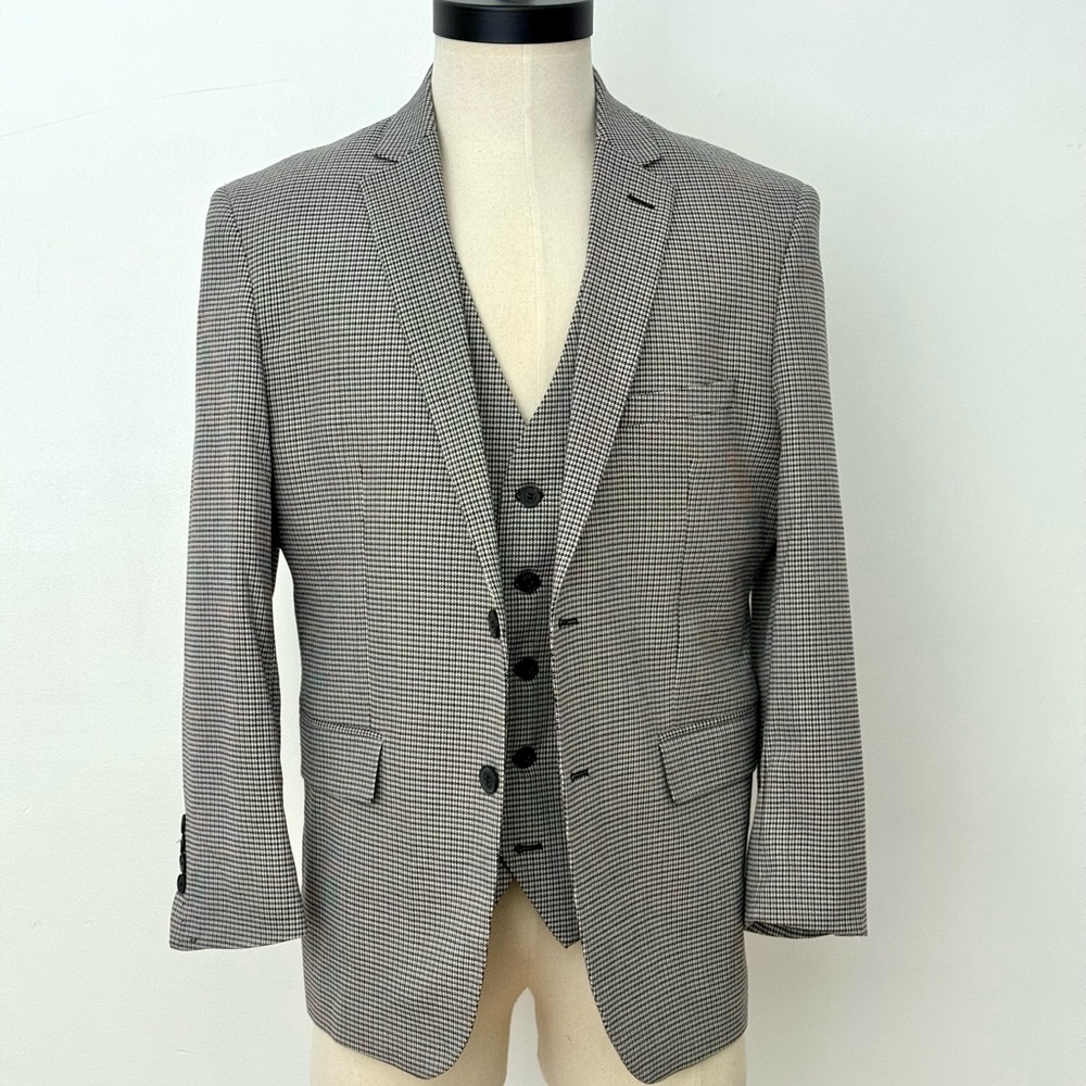 Alain Dupetit Black & White Houndstooth Suit Jacket & Vest Set